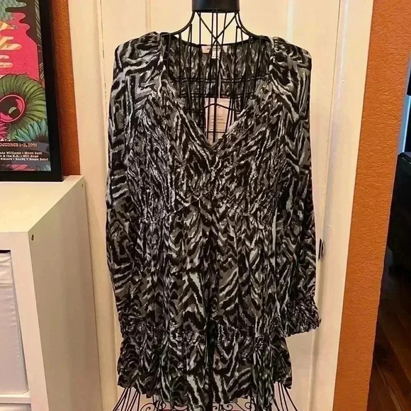 NWT Beach Lunch Lounge Long Tunic Blouse Mini Dress Smocking-Sz L - Picture 1 of 9